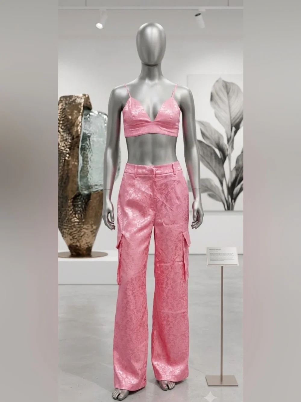 AKIRA Pink Lace Cargo Wide-Leg Pants set